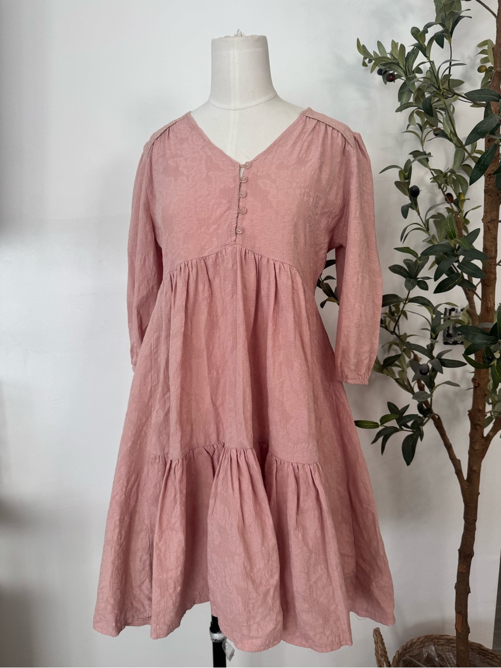 Jaase  / Anthropologie Blush Pink Tiered Babydoll Dress Cottagecore Mini Dress